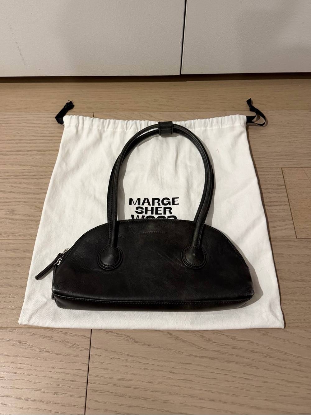 Marge Sherwood Washed Black Leather Bessette Shoulder Bag